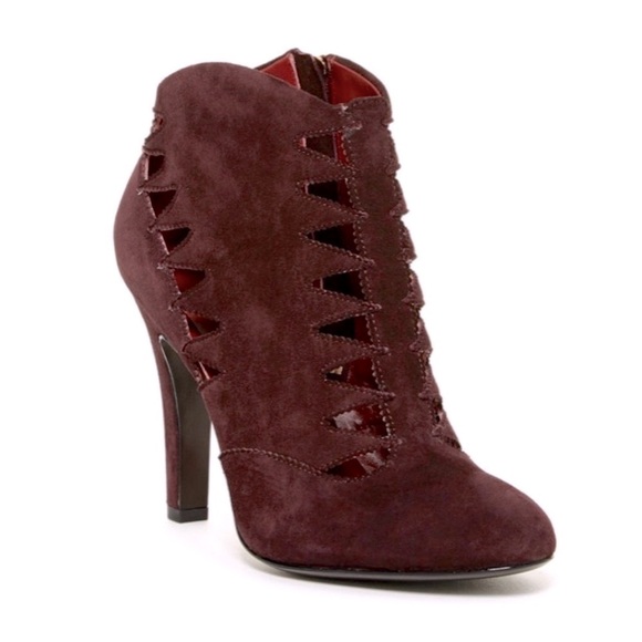 Aerin Stenet Bootie Maroon Suede Leather Cut Out Heeled Bootie size 8 - Picture 1 of 14